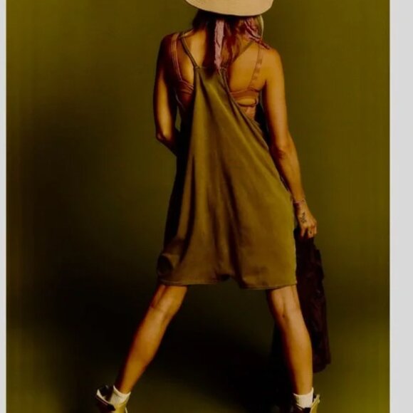 Free People Hot Shot Olive Green Tan Romper Large - Picture 2 of 6